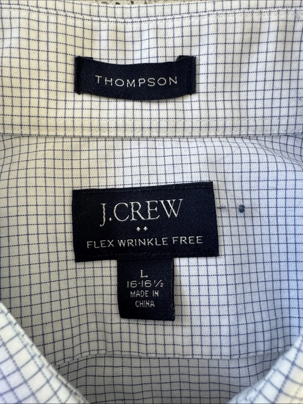 J Crew Light white with Blue Micro-Check Dress Shirt with Spread Collar